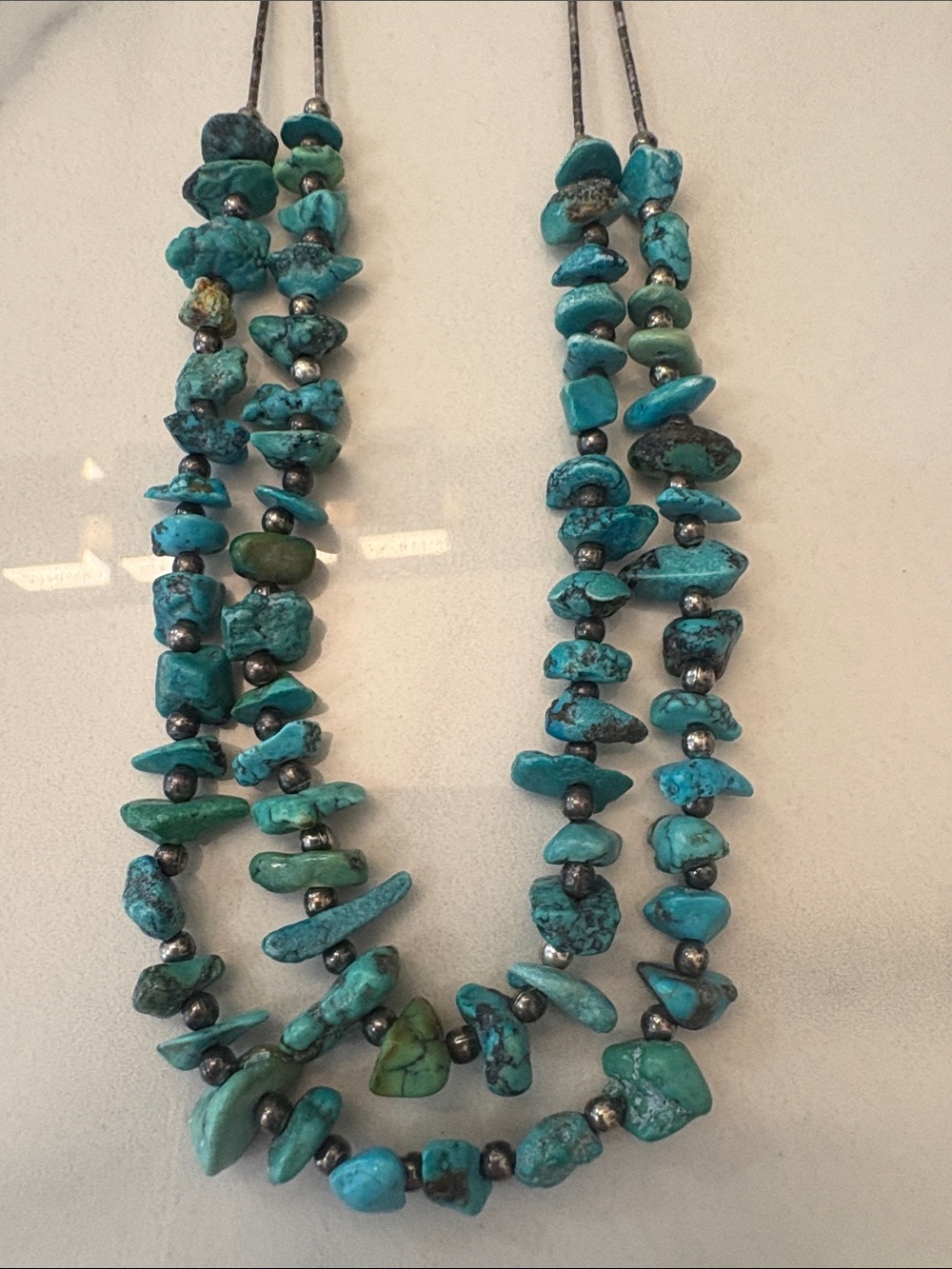 Double-Strand Turquoise Chip Necklace in Blue-Green - Picture 4 of 6